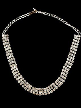 Vintage Mid-Century Old Hollywood Triple-Strand Rhinestone Collar Necklace